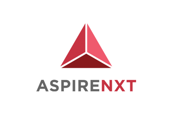 AspireNXT company logo featuring a red pyramid graphic above the text 'AspireNXT'. The logo uses a modern, geometric design with shades of red.