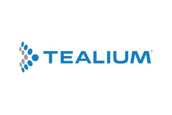 Tealium logo featuring a pattern of blue and grey dots to the left of the company name in blue text on a white background.
