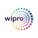 "Wipro logo with colorful dotted spiral design."