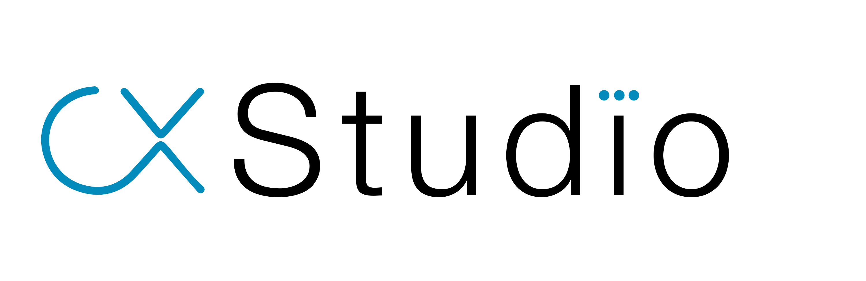 CX Studio logo with black and blue text on a transparent background.