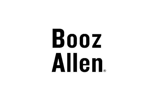 "Black text logo reading 'Booz Allen' on a white background."