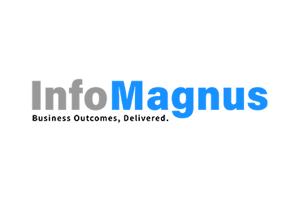 The logo of InfoMagnus, featuring a stylized design with gray and blue elements.