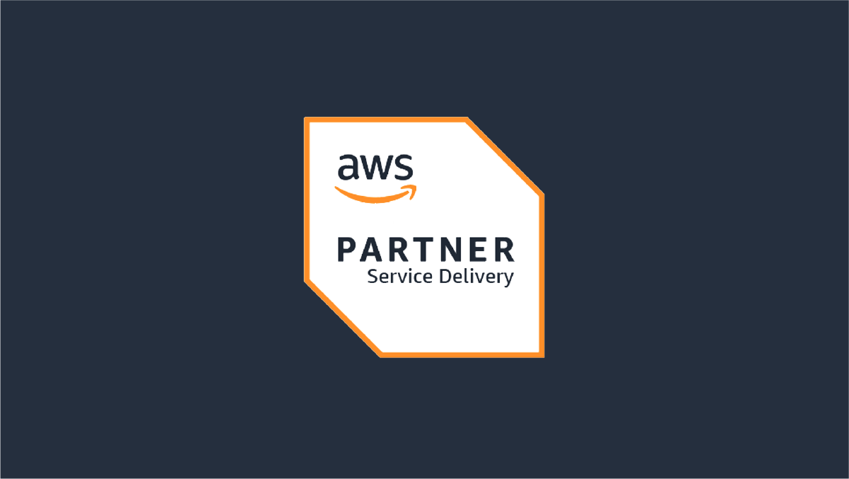 AWS Partner Service Delivery badge graphic with AWS logo and text on a dark background.