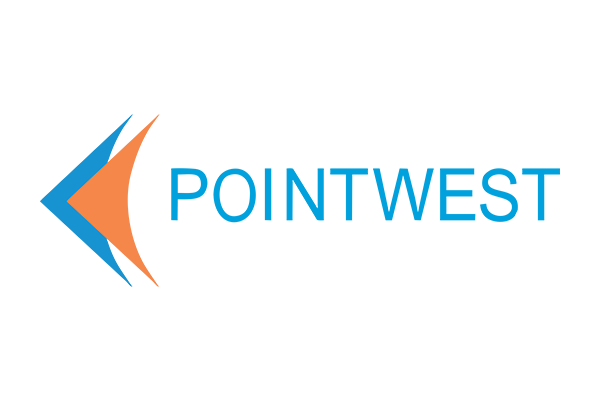 Logo of Pointwest in blue and orange colors.