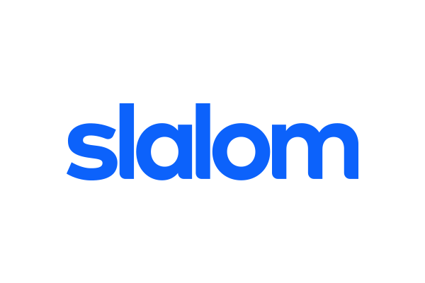 Slalom logo with blue text on a white background