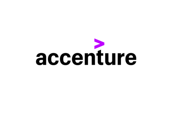 Accenture logo with black text and a purple greater-than symbol above the "t".