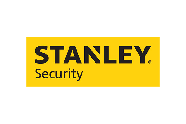 Stanley Security company logo with black text on a yellow background.