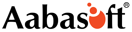 The logo of Aabasoft, featuring the company name in a stylized font with an orange graphical element above the 'o'.
