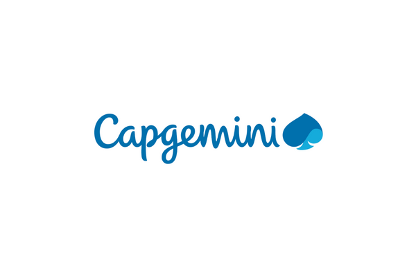 Capgemini logo featuring blue script text and a blue spade symbol on a white background.