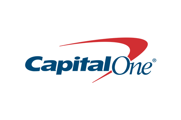 The logo of Capital One Financial Corporation, featuring the company name in blue with a red arc above the text.