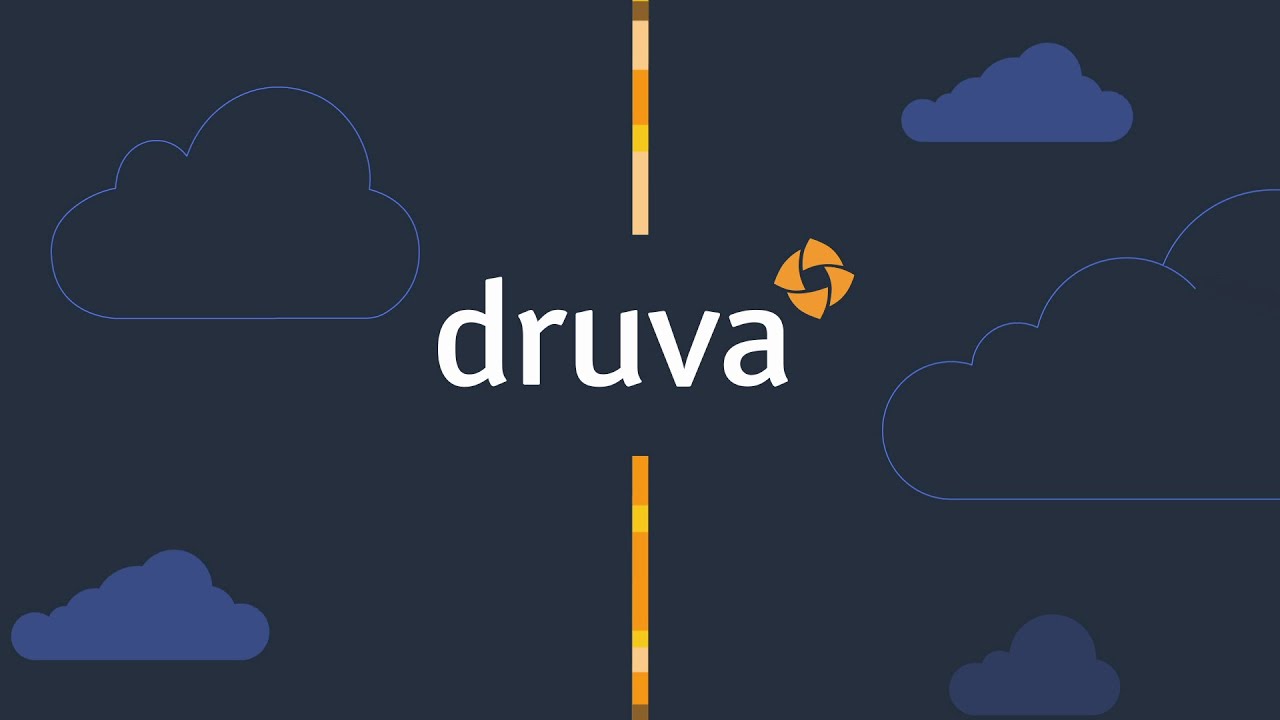 YouTube thumbnail image featuring the Druva cloud logo with stylized cloud graphics on a dark background.