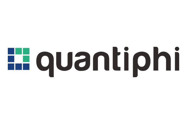 Quantiphi company logo with a stylized blue and green square grid design on the left and the word 'quantiphi' in bold black text on a white background.