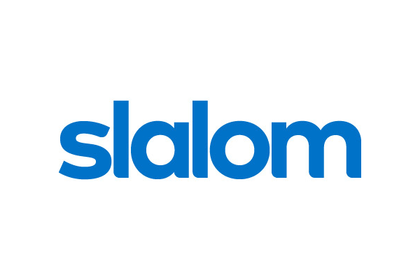 The word "slalom" in bold blue lowercase letters on a white background.