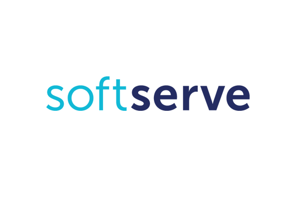 SoftServe company logo with blue text on a white background.