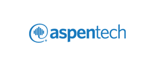 The AspenTech logo, featuring stylized blue text and a circular icon with vertical bars, on a white background.
