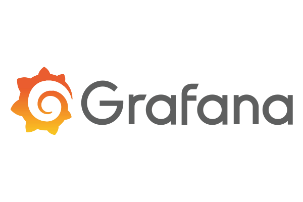 Grafana logo featuring a spiral design within a sunburst gradient and the word "Grafana" in gray text.