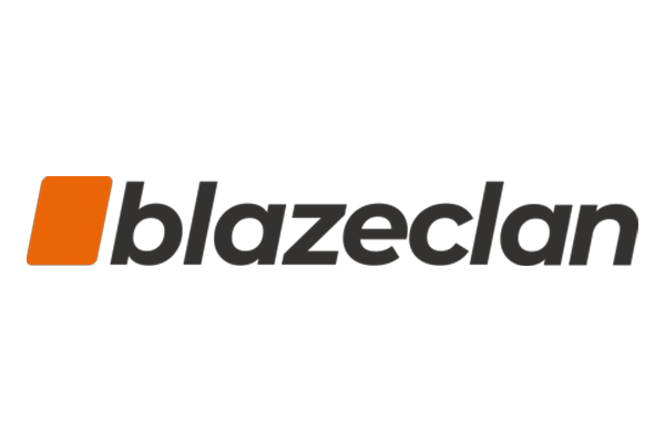 The Blazeclan logo featuring an orange rectangle and the word 'blazeclan' in lowercase black letters.