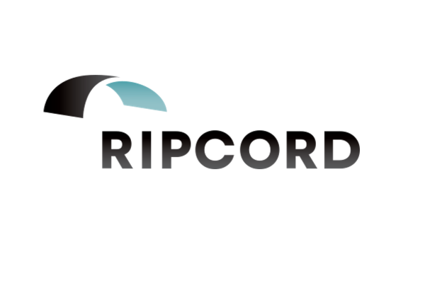 The Ripcord company logo featuring a stylized black and blue arc graphic above the word 'RIPCORD' in bold, modern font on a white background.