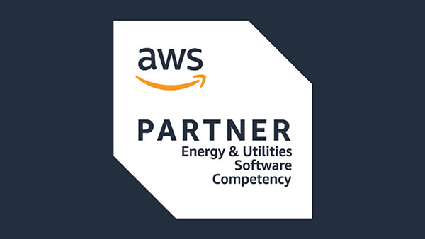 AWS Partner badge for Energy & Utilities Software Competency, featuring the AWS logo and text indicating partner status in energy and utilities software.
