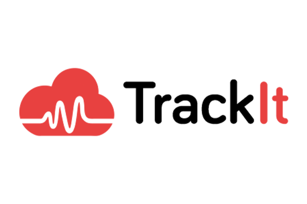 TrackIt logo featuring a red cloud with a white waveform and the text 'TrackIt' in black and red.