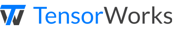 Logo for TensorWorks displaying a stylized blue and black 'TW' with the text 'TensorWorks' to the right.