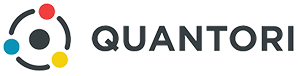 Quantori logo, horizontal layout with company name and abstract symbol featuring red, blue, yellow, and black dots.