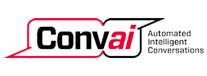 Convai logo with the tagline 'Automated Intelligent Conversations', AWS partner branding, black and red text on a white background.