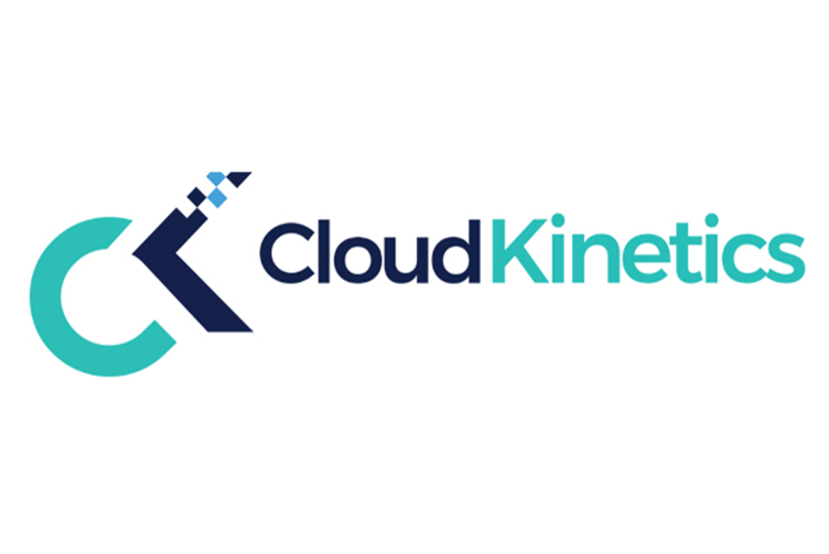 Logo for Cloud Kinetics, featuring the company name and stylized initials 'CK' in teal and navy blue.