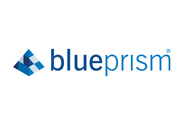 Blue Prism company logo, featuring a geometric blue icon and the text 'blue prism' in blue on a white background.