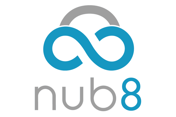 The nub8 company logo featuring a blue infinity symbol integrated with a cloud design above stylized text 'nub8' in blue and gray.