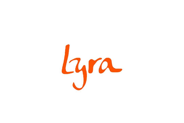 The word "Lyra" written in orange, cursive-style font on a white background.