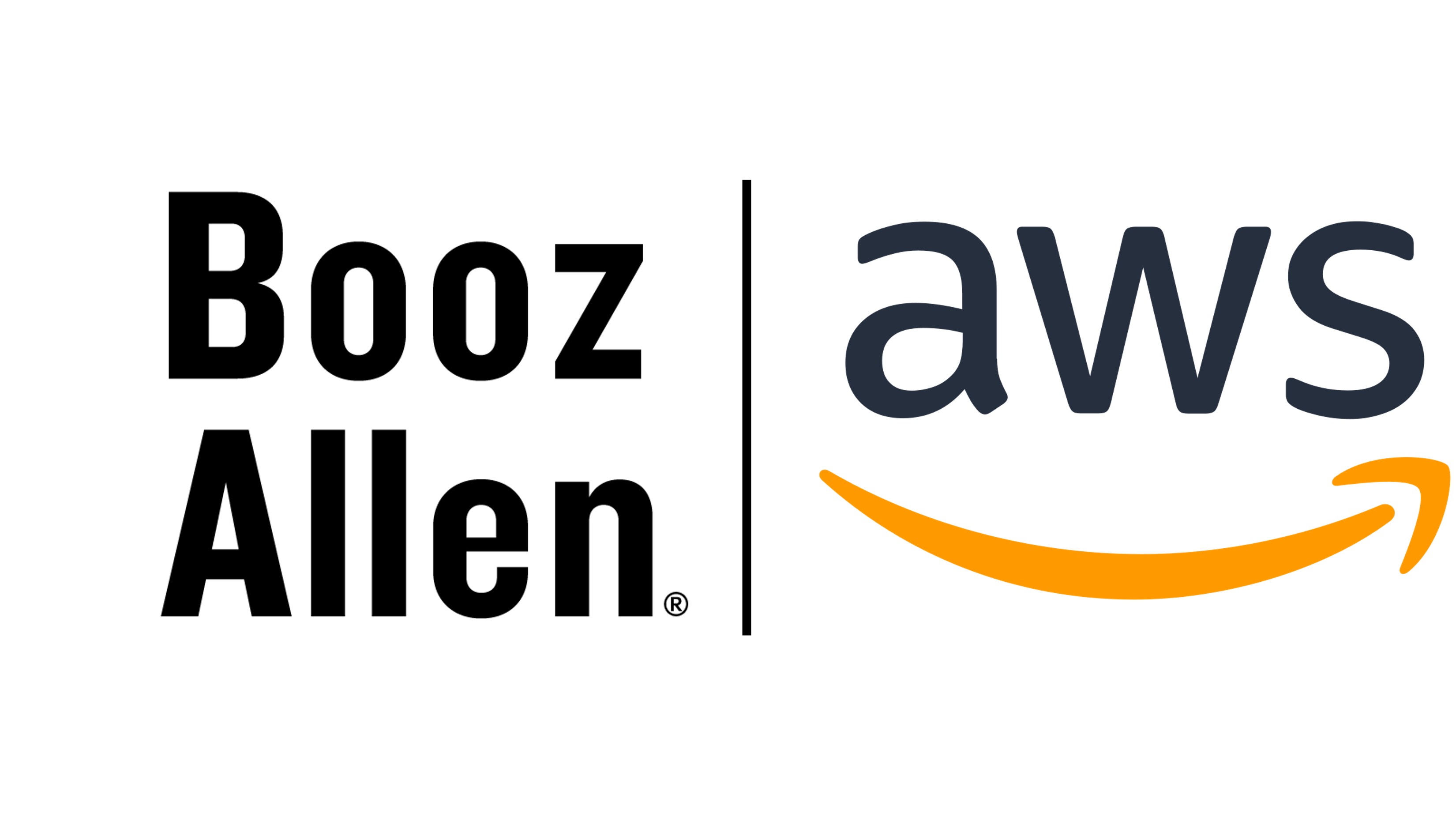 Logos of Booz Allen and AWS side by side, separated by a vertical line.