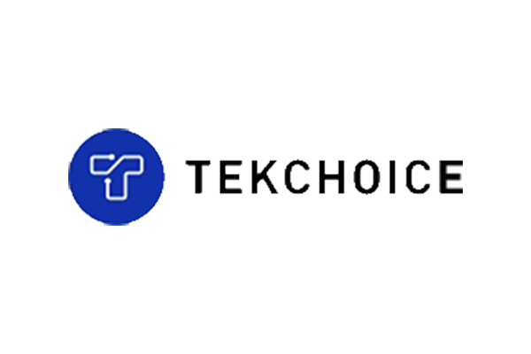 Tekchoice logo featuring a stylized 'T' inside a blue circle, with the company name displayed to the right in bold black letters.