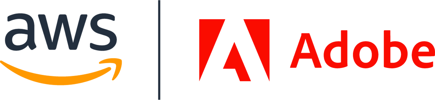 AWS and Adobe partnership logo featuring both company logos side by side.