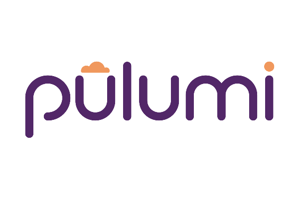Pulumi logo with purple text and a small orange cloud accent above the 'u' on a white background.