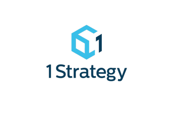 Logo of 1Strategy featuring a blue geometric icon and the words '1 Strategy' in blue text on a white background.