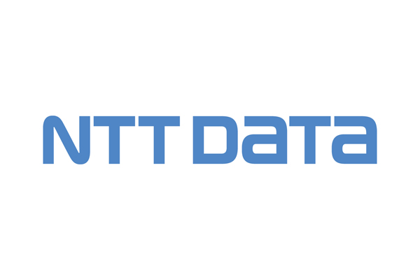 NTT DATA logo in blue text on a white background.