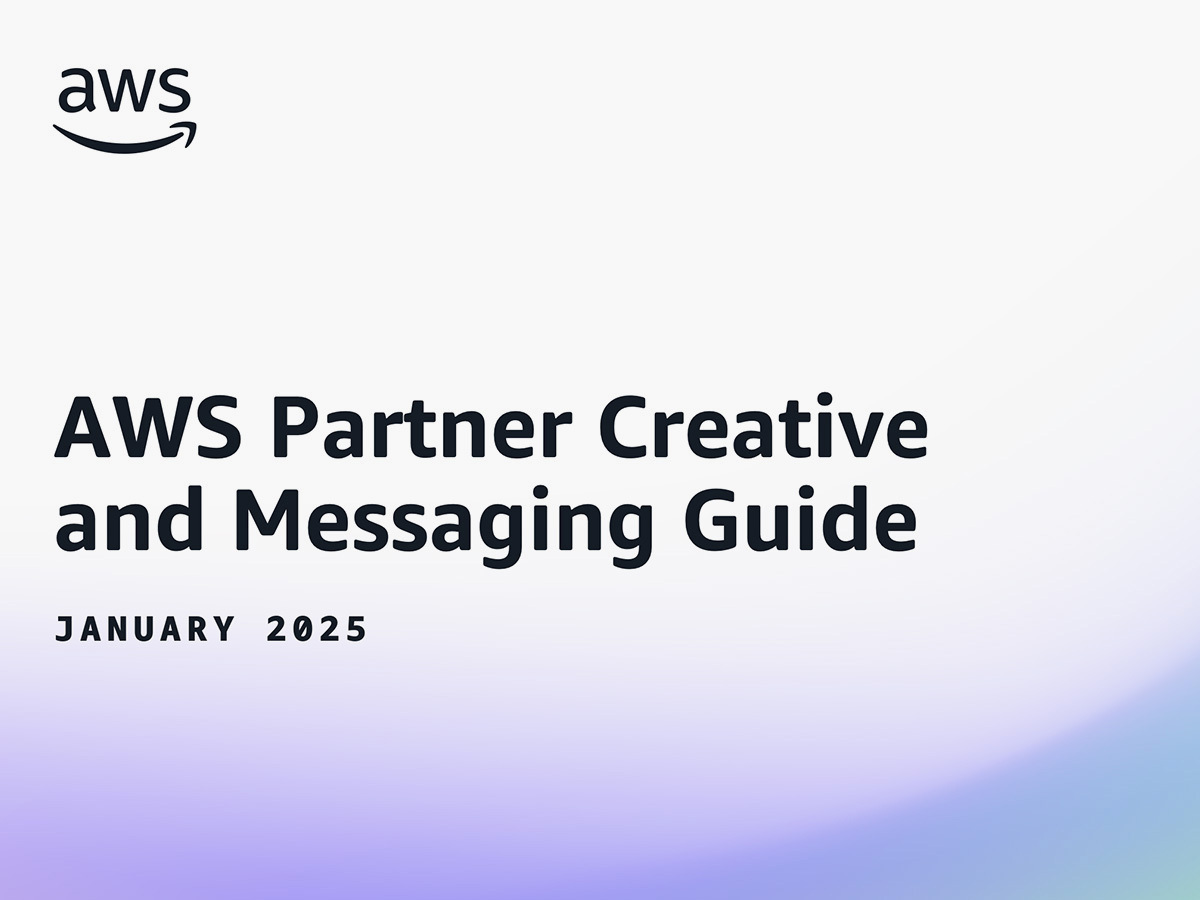 Cover image for the AWS Partner Creative and Messaging Guide, dated January 2025, featuring the AWS logo and title on a white and gradient background.