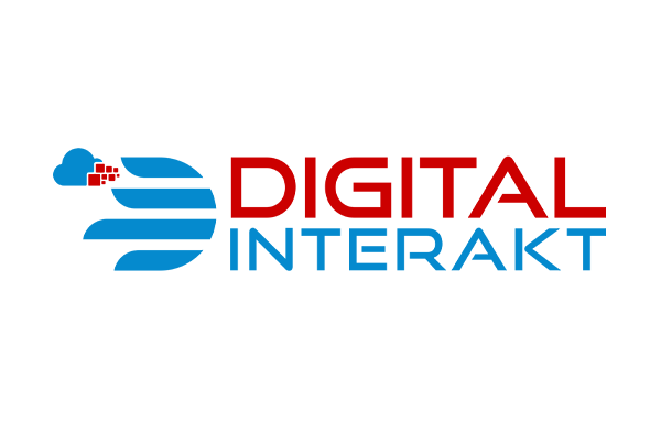 Logo for Digital Interakt, featuring red and blue stylized text and a cloud graphic.