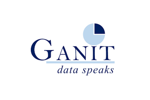 Ganit company logo featuring the text 'Ganit data speaks' with a blue pie chart graphic above the text.