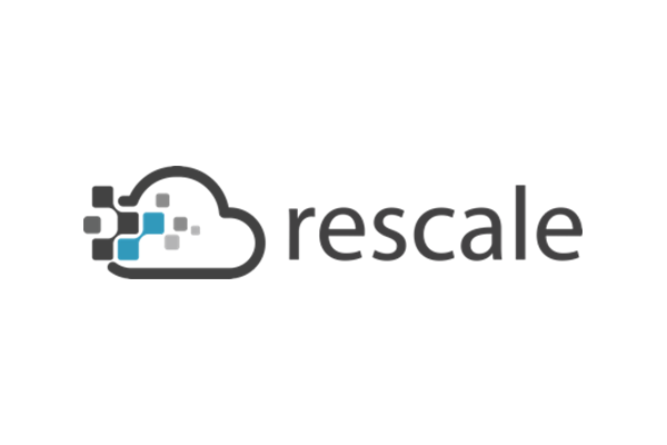 The Rescale company logo featuring a stylized cloud design with pixel elements and the word 'rescale' in modern font.