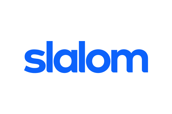The word "slalom" in bold blue lowercase letters on a white background.