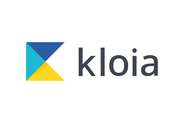 Logo of Kloia featuring a geometric design with blue, teal, and yellow triangles next to the company name in gray text.