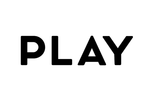 The word 'PLAY' displayed in bold black uppercase letters on a white background.