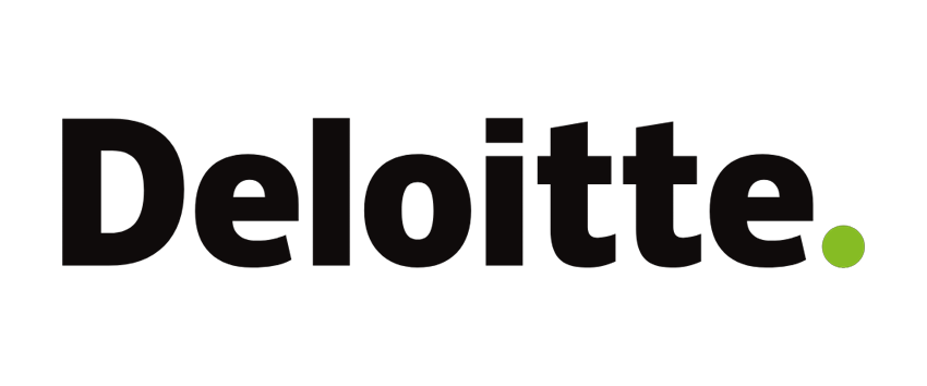 Deloitte logo in black text with a green dot on a transparent background.