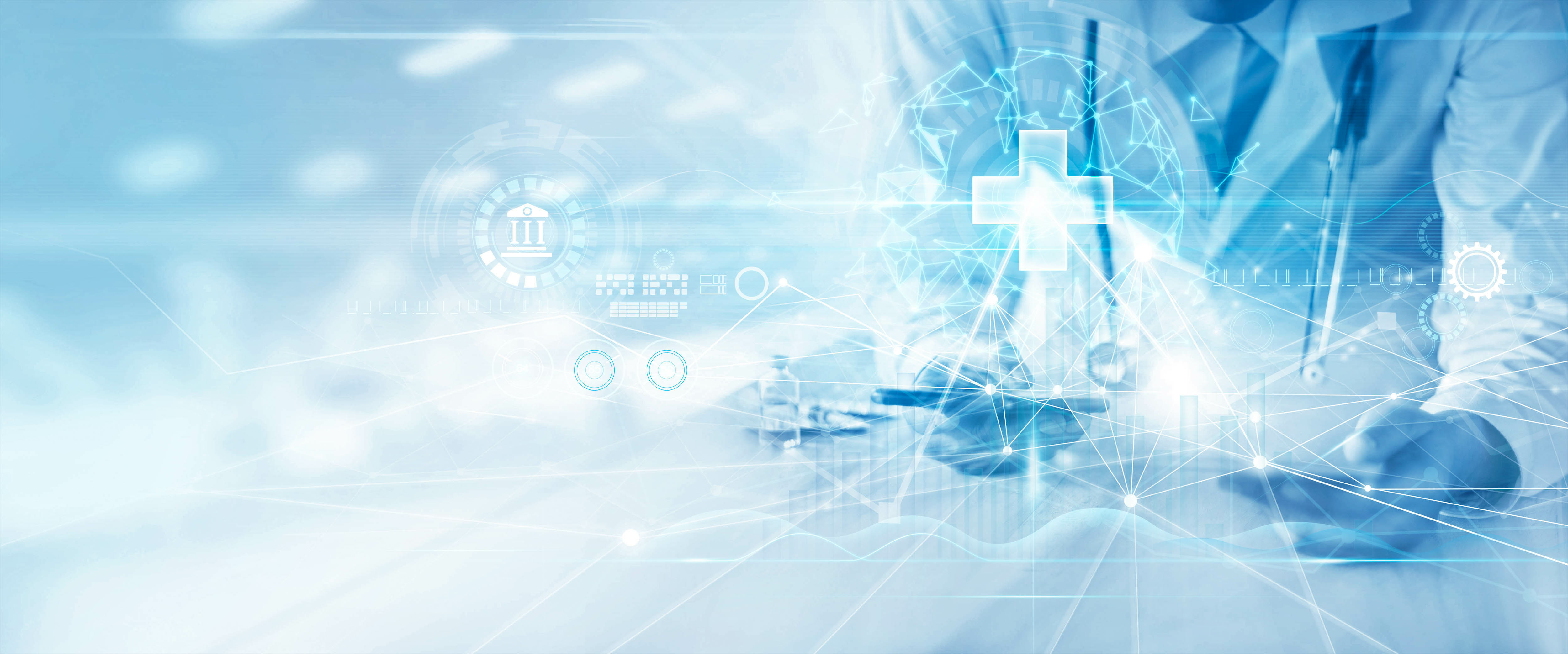 Healthcare business graph data and growth, Medicine doctor using mobile smartphone on interface medical social network connection, Medical investment and digital of healthcare concept. Blue tone. 