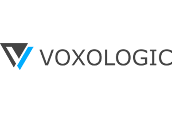 Voxologic logo featuring a stylized 'V' in gray and blue, next to the company name in gray text on a white background.