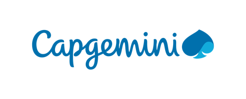 "Capgemini logo with blue cursive text and a spade-shaped graphic on the right."