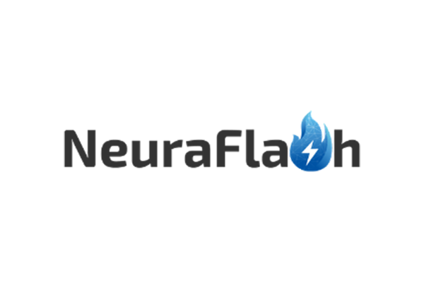 NeuraFlash logo featuring the company name with a blue flame and lightning bolt icon as part of the letter 'a'.