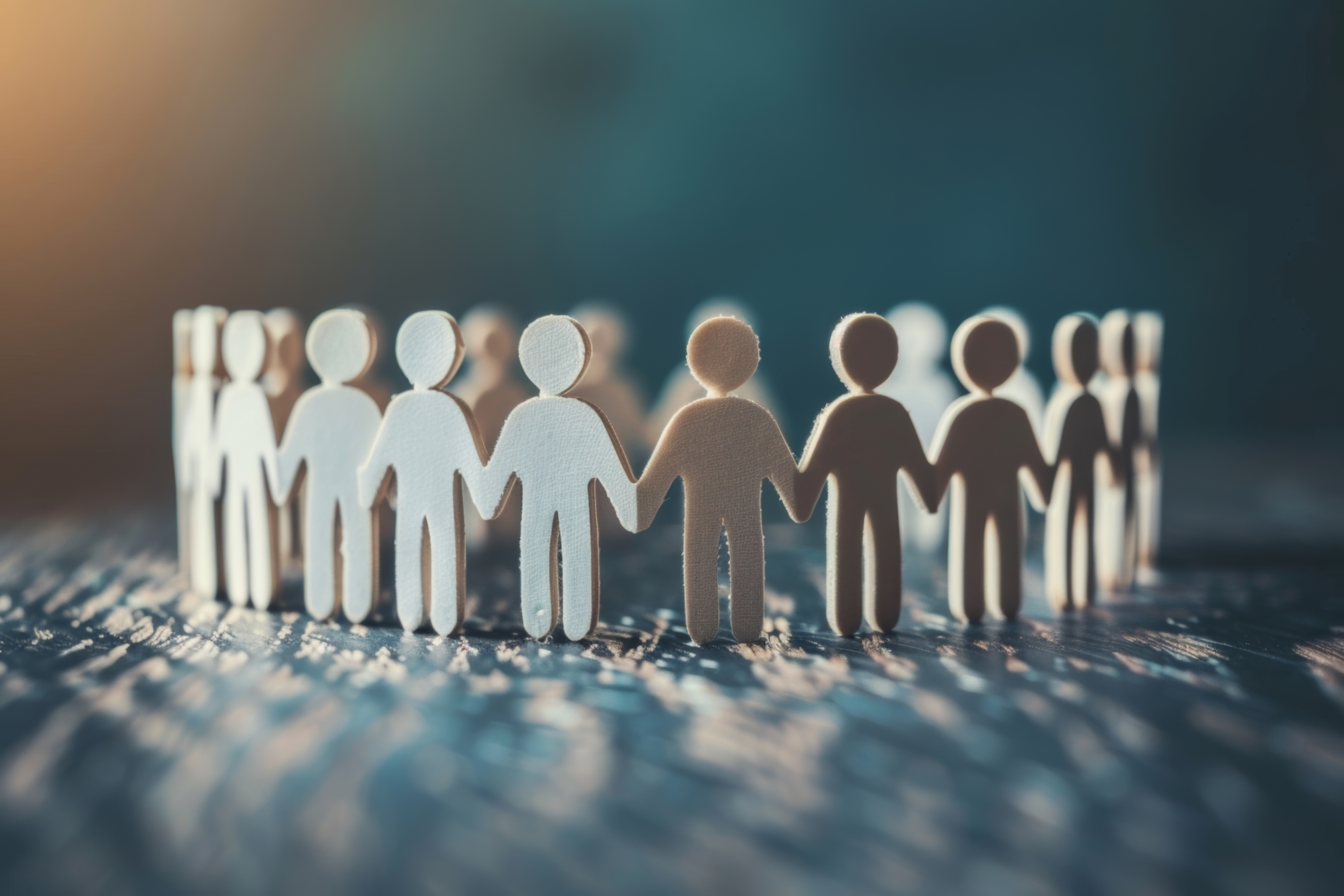 Paper cutout figures holding hands in a circle, symbolizing community, unity, and collaboration in citizen services.